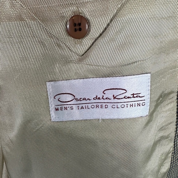 Oscar de la Renta Houndstooth Blazer Suit Coat in Tan and Blue Vintage size 44 - Picture 8 of 9